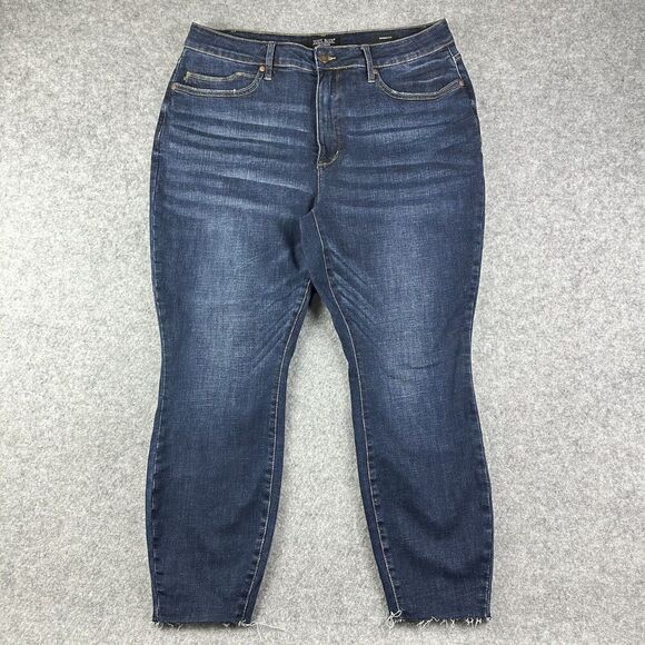 Judy Blue Jeans Womens 18W Dark Wash Skinny Fit Raw Hem Everyday Stretch Denim - Picture 1 of 16